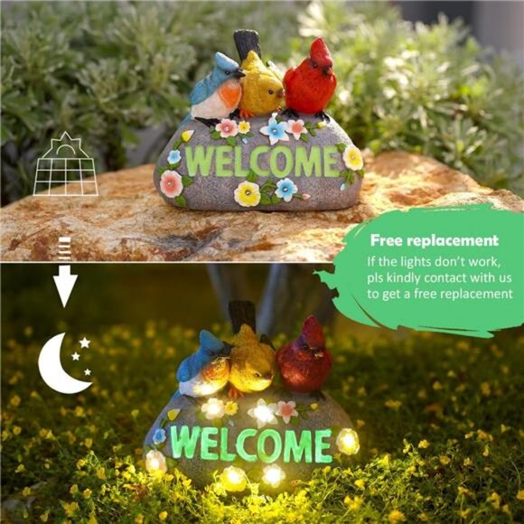 Solar Bird Statue for Garden Decor: Welcome Sign Outdoor Lawn Home Window Decor - Picture 3 of 7
